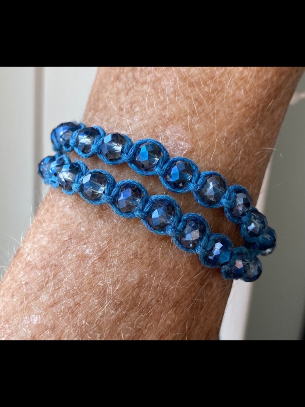 Blue Crystal macrame double wrap bracelet